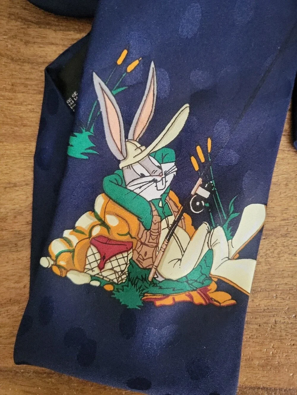Vintage 1995 Looney Tunes Mania Bugs Bunny & Taz Fishing Adventure Neck Tie